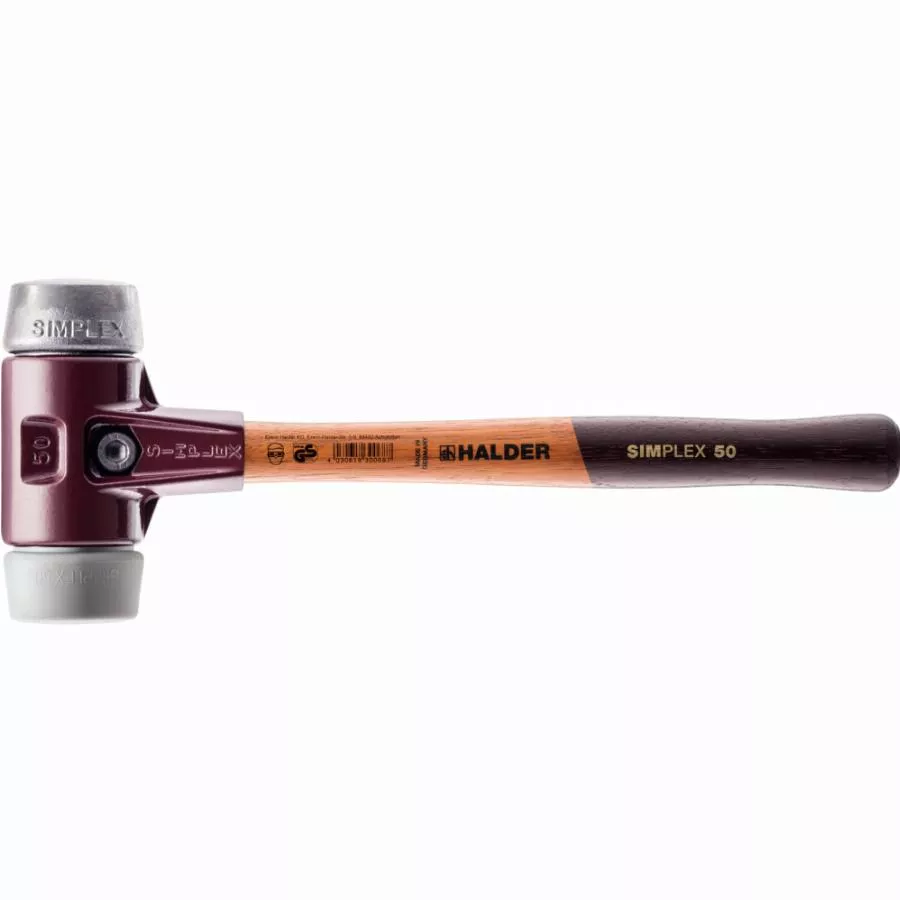 Maillet HALDER SIMPLEX TPE Moyen / Métal Doux Avec Boîtier En Fonte Malléable Et Manche En Bois - D=50 Mm - 3039.050