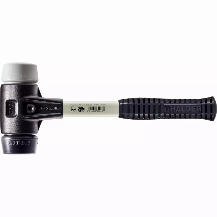 Maillet HALDER SIMPLEX Caoutchouc Chargé / TPE Moyen Avec Boîtier En Fonte Malléable Renforcée Et Manche En Fibre De Verre - D=40 Mm - 3723.040
